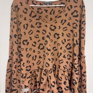 Simply Southern Brown Leopard Print Peplum Blouse